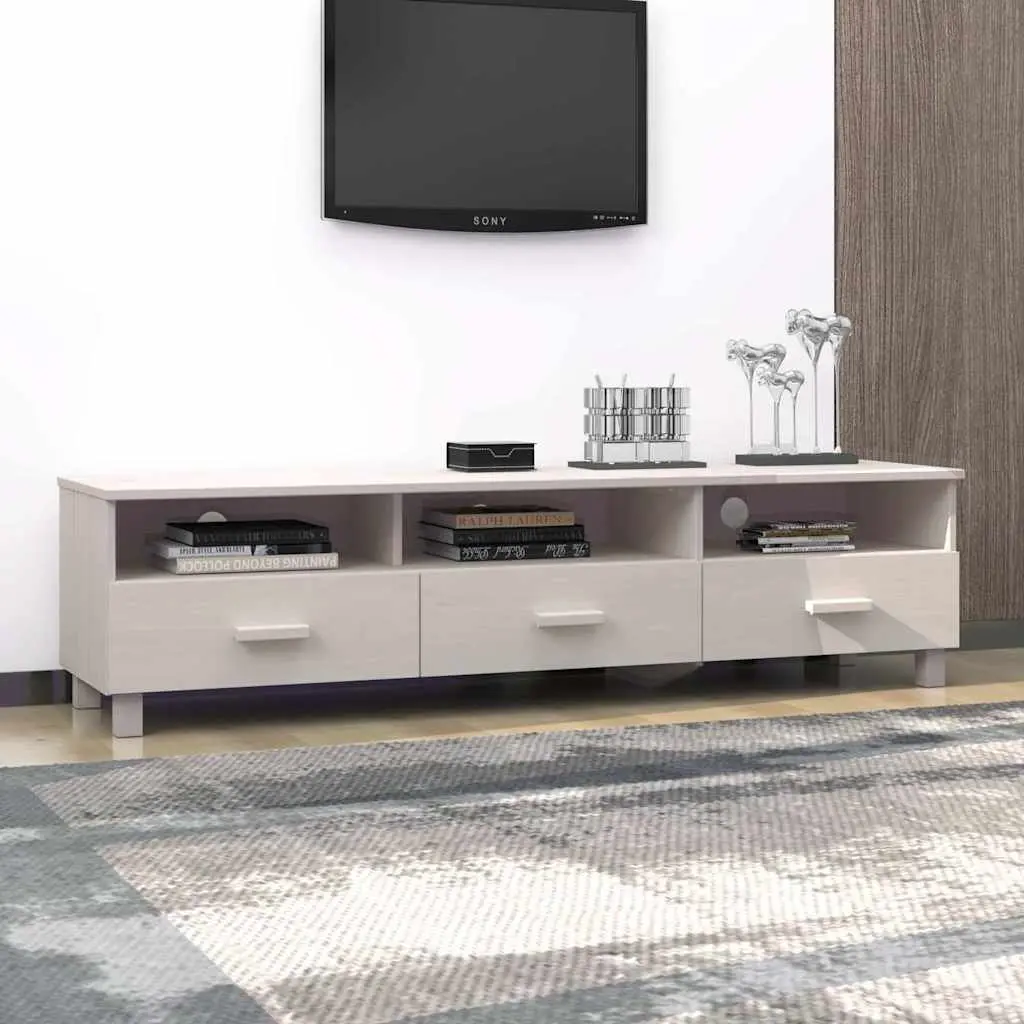 TV Cabinet White Solid Pine Wood 158x40x40cm with 3 Drawers