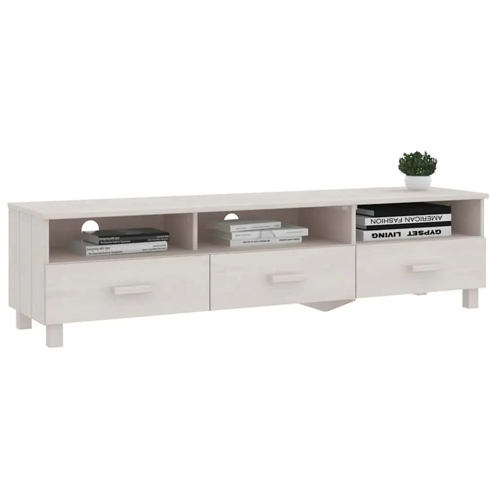 TV Cabinet White Solid Pine Wood 158x40x40cm with 3 Drawers