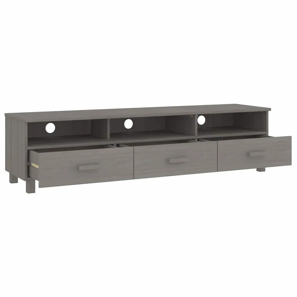 TV Cabinet Grey Solid Wood Pine Storage Unit Sliding Drawers Compartments 158cm