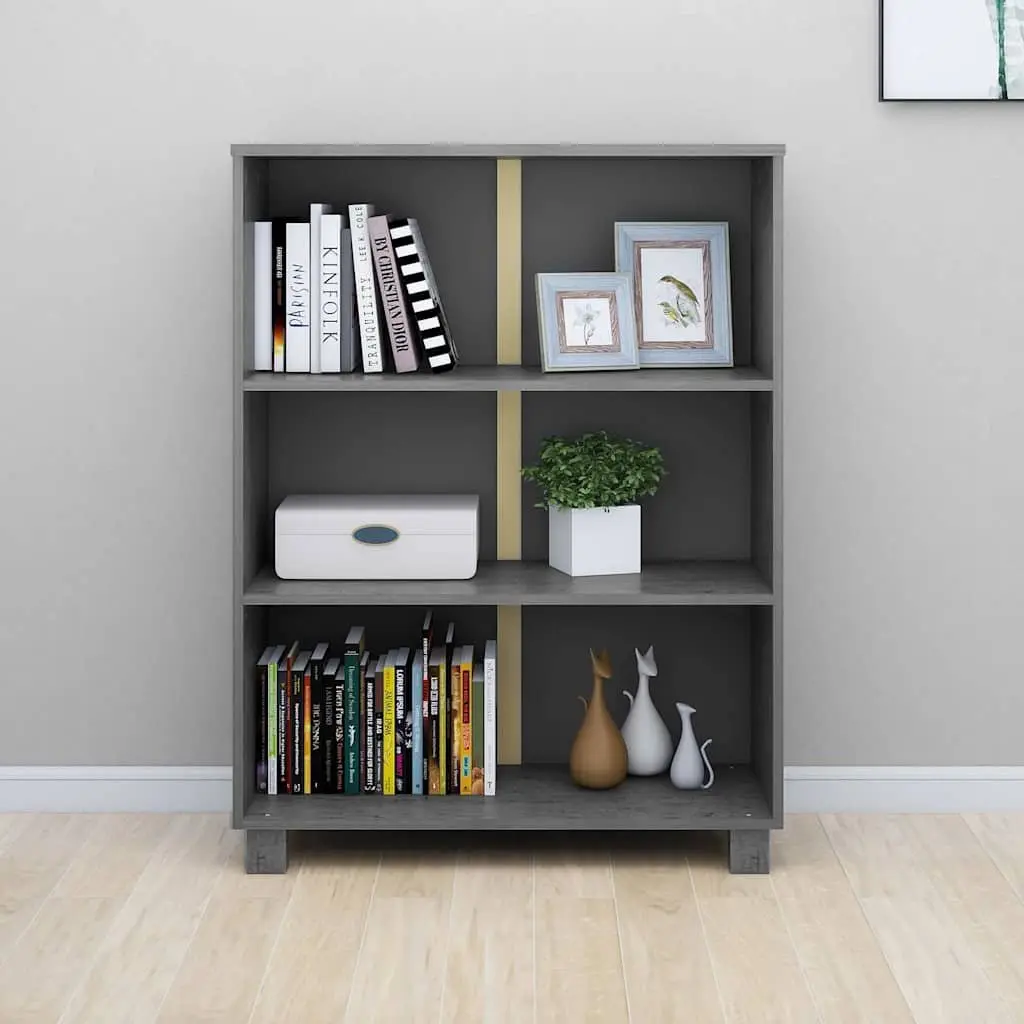 Book Cabinet Grey Solid Wood Pine 85x35x112cm Shelving Storage Unit