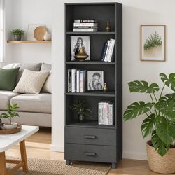 Highboard Storage Cabinet Solid Wood Shelves Drawers Grey 60x35x180cm