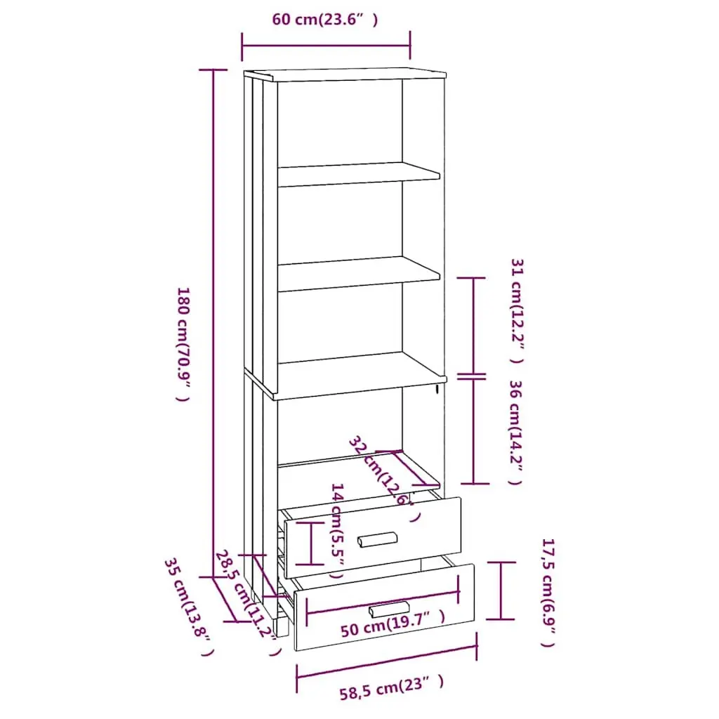 Highboard Light Grey Solid Pine Wood 60x35x180 cm