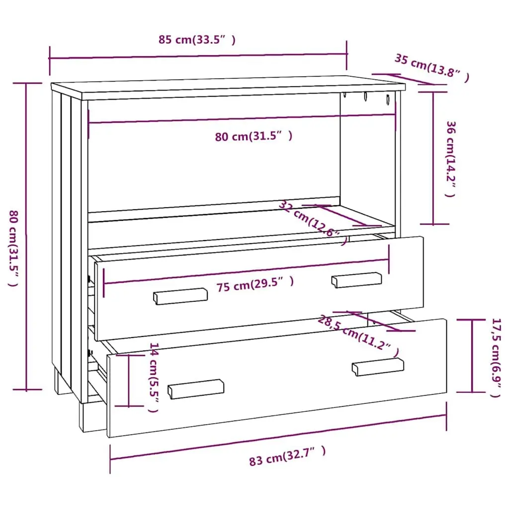 Wooden Sideboard Storage Cabinet Grey 85 x 35 x 80 cm