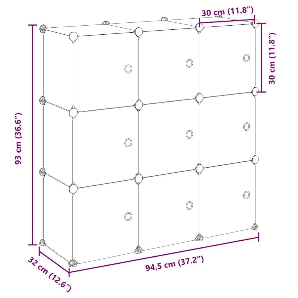 Storage Cube Organiser with 9 Cubes and Doors Transparent Plastic Shelving Unit