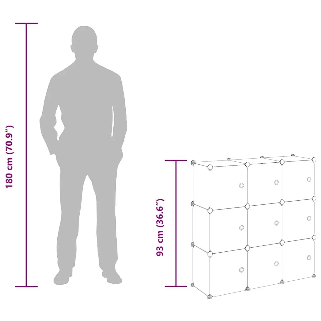 Storage Cube Organiser with 9 Cubes and Doors Transparent Plastic Shelving Unit