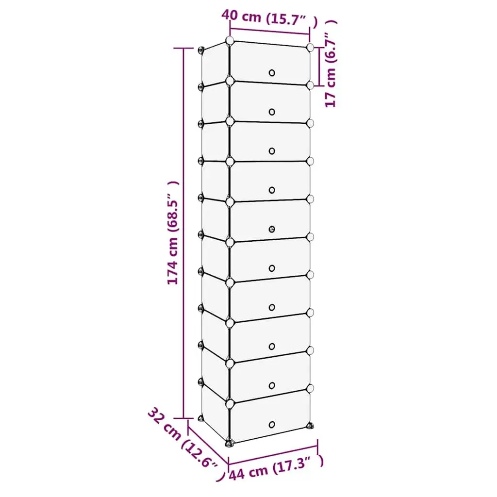 Shoe Organiser Transparent 44x32x174cm PP Plastic Storage Unit