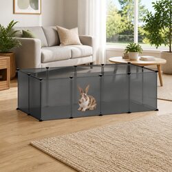 Small Animal Cage Enclosure Black PP Plastic Steel Frame Pet Playpen Bunny Puppy