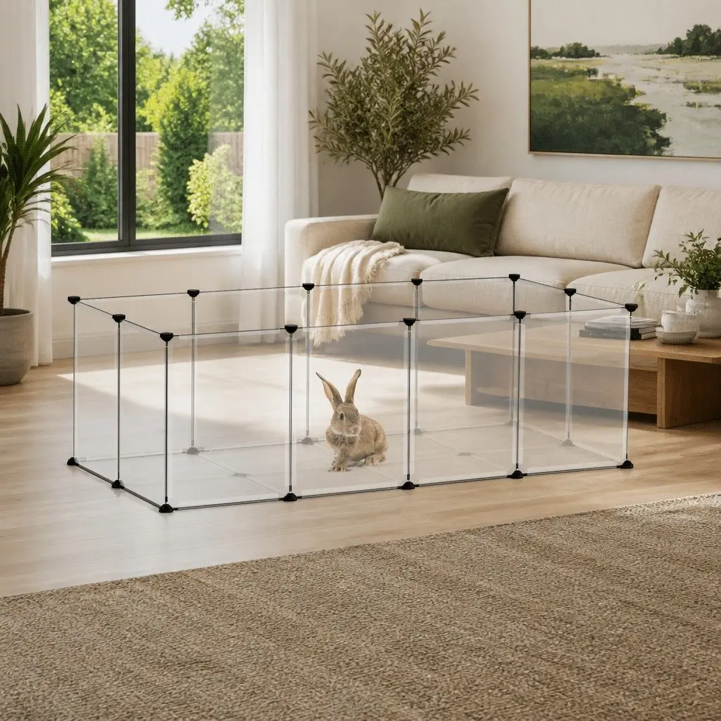 Small Animal Cage Transparent PP Plastic Steel Frame Enclosure 144 x 74 x 46.5 cm
