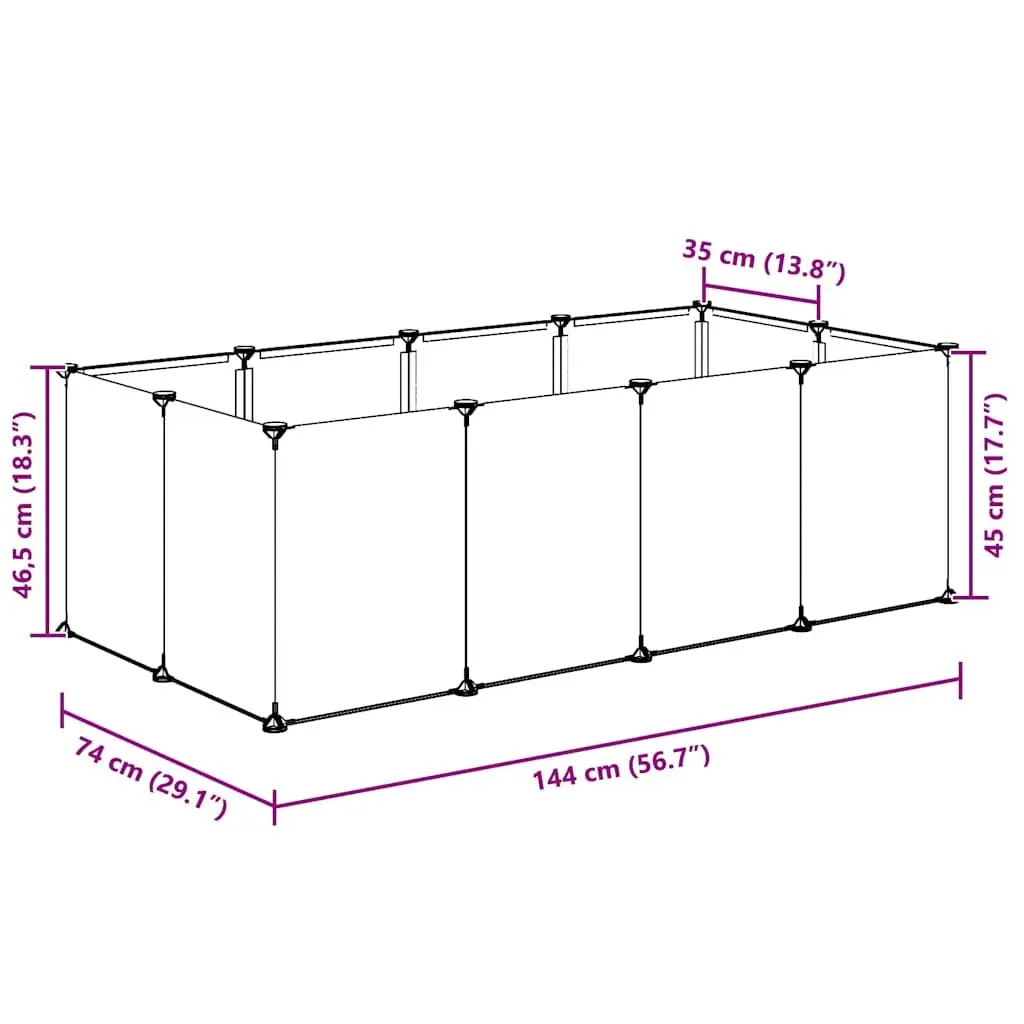 Small Animal Cage Transparent PP Plastic Steel Frame Enclosure 144 x 74 x 46.5 cm
