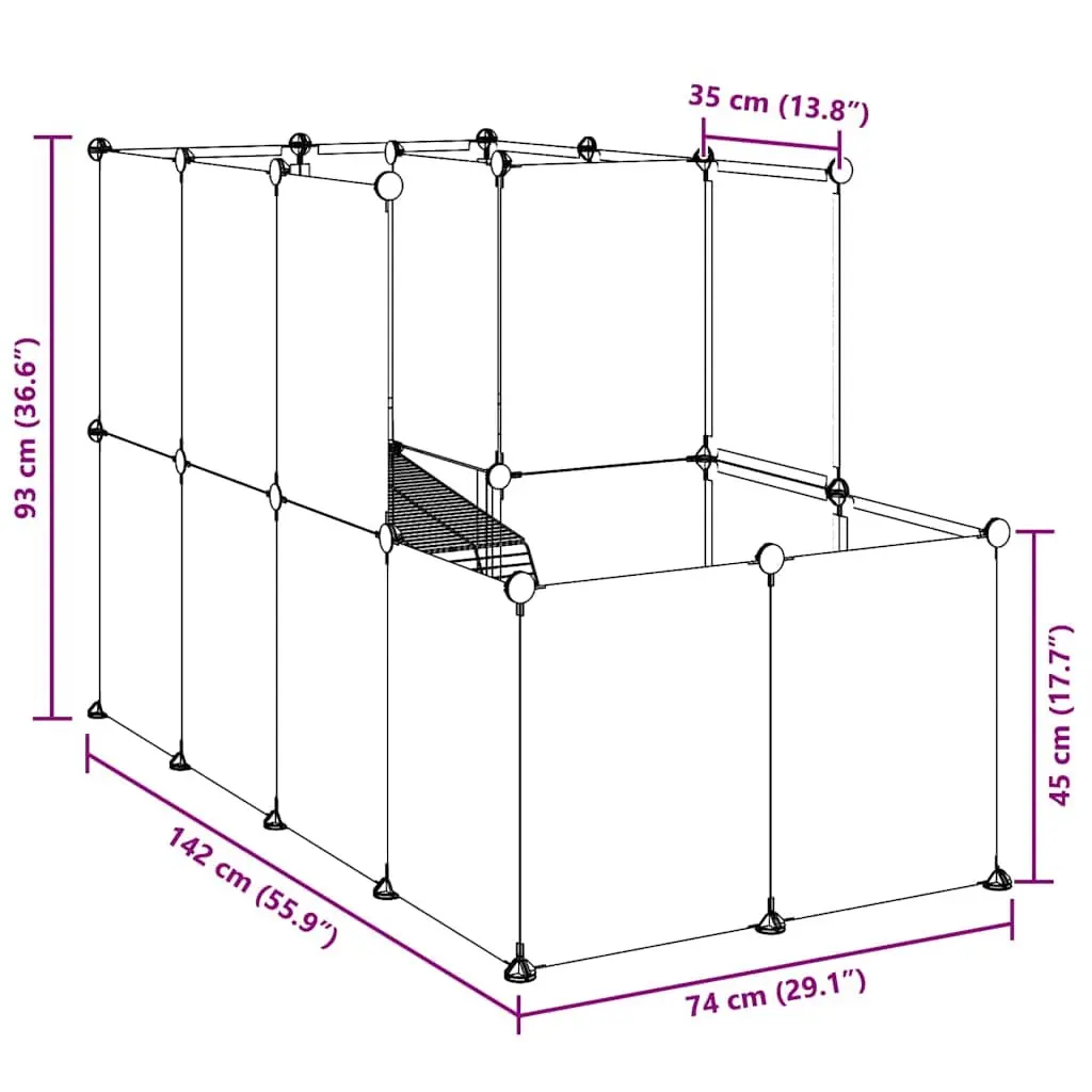 Small Animal Cage Transparent Enclosure with Platform Ladder PP Steel Frame
