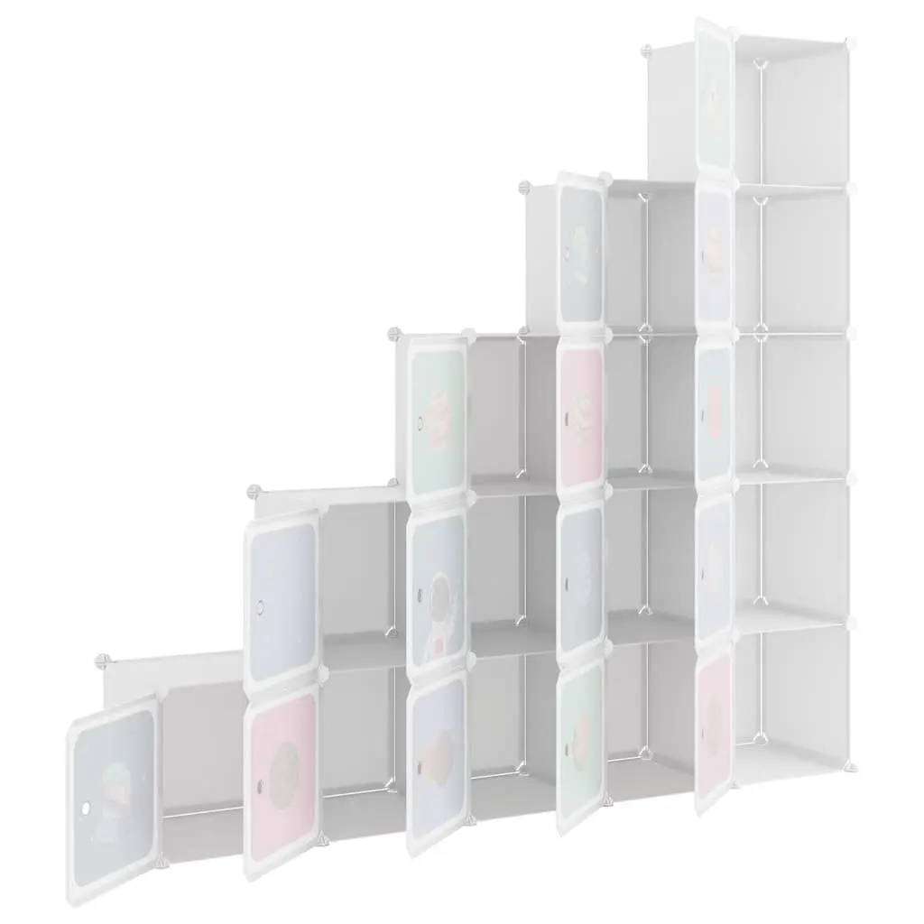 Kids Cube Storage Cabinet 15 Cubes Organizer White Plastic Wardrobe Unit