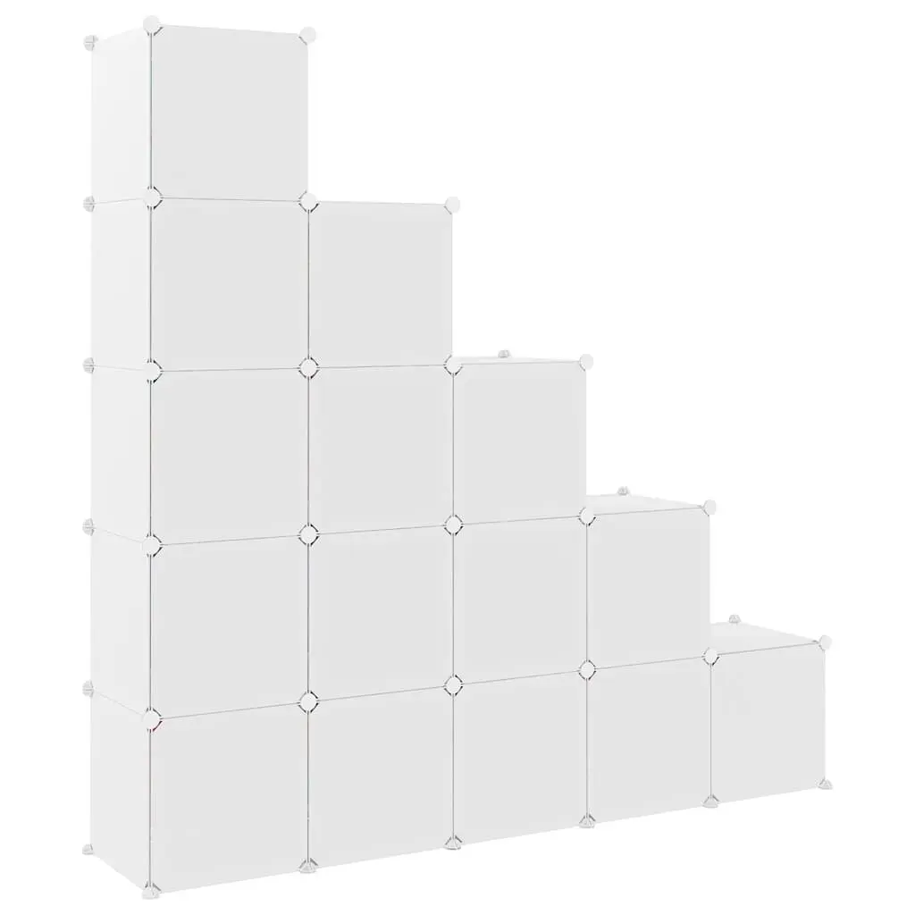 Kids Cube Storage Cabinet 15 Cubes Organizer White Plastic Wardrobe Unit