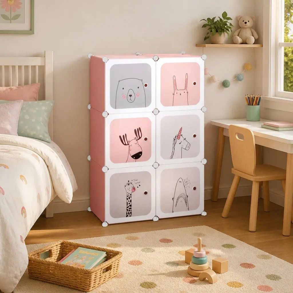 Cube Storage Cabinet Kids 6 Cubes Pink Organiser