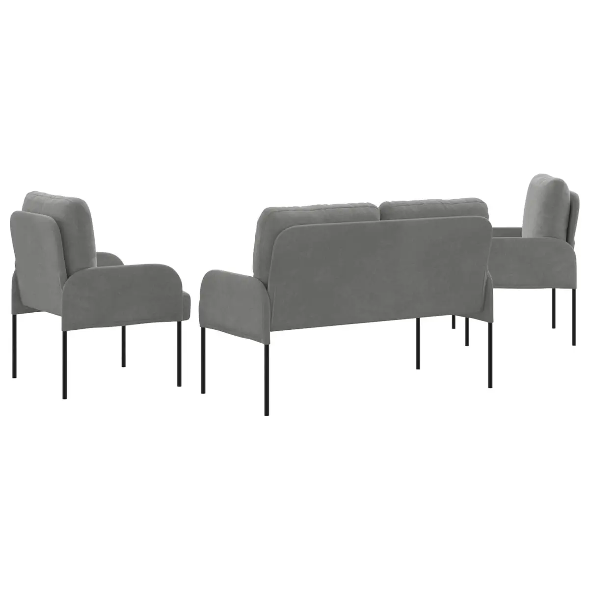 3-Piece Modern Sofa Set with Cushions Grey Polyester Living Room Furniture
