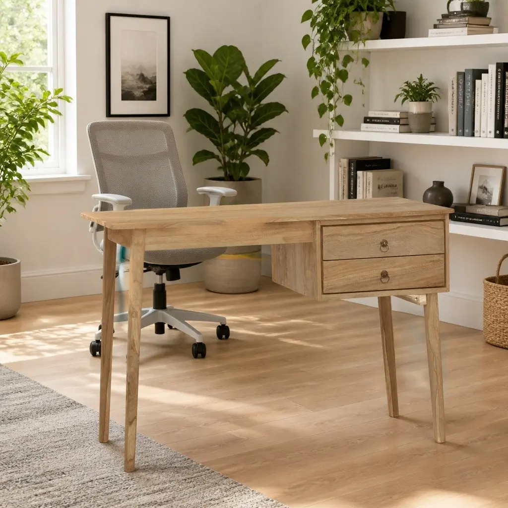 Solid Wood Desk Rustic Brown 110 x 52 x 75 cm