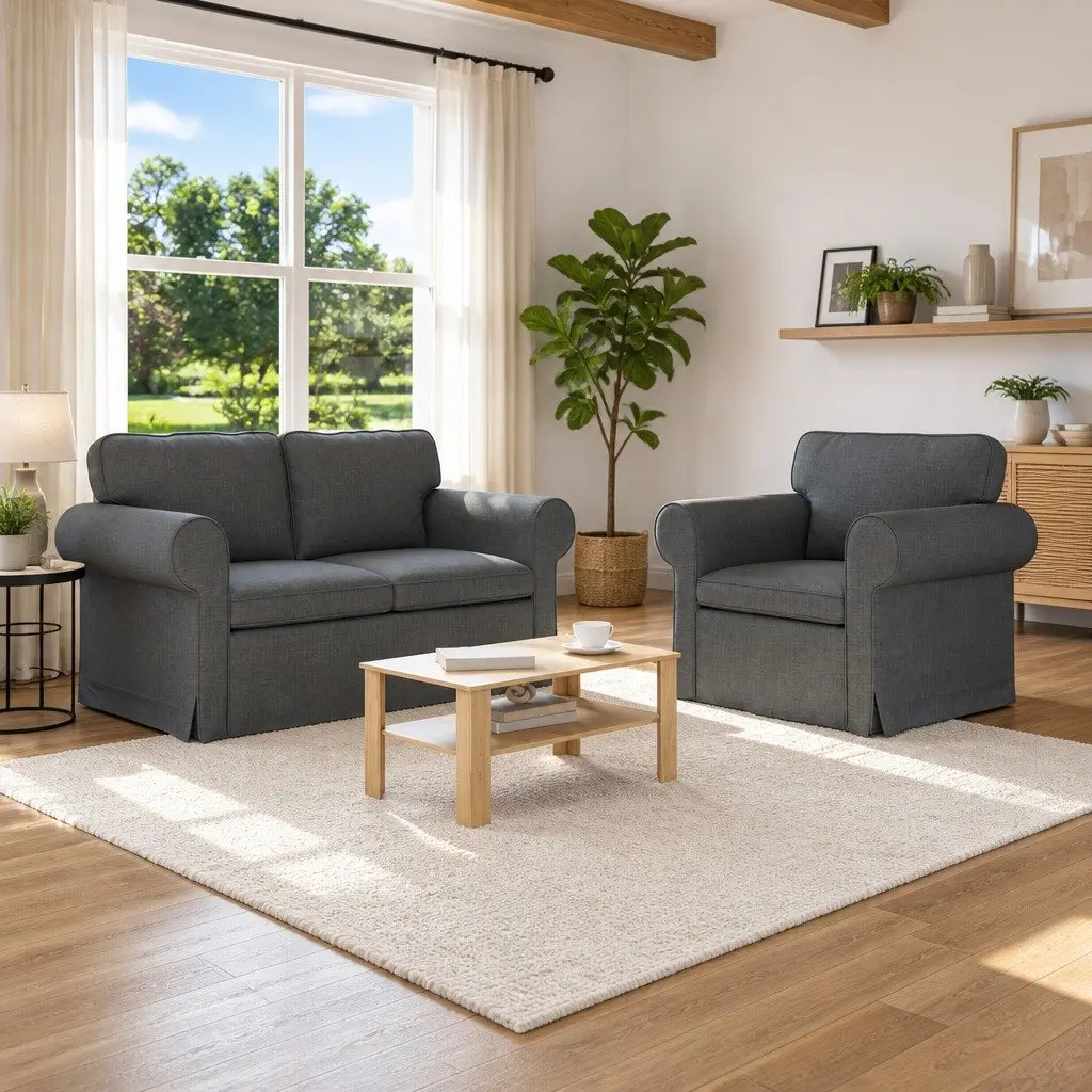 2-Piece Sofa Set in Grey Fabric
