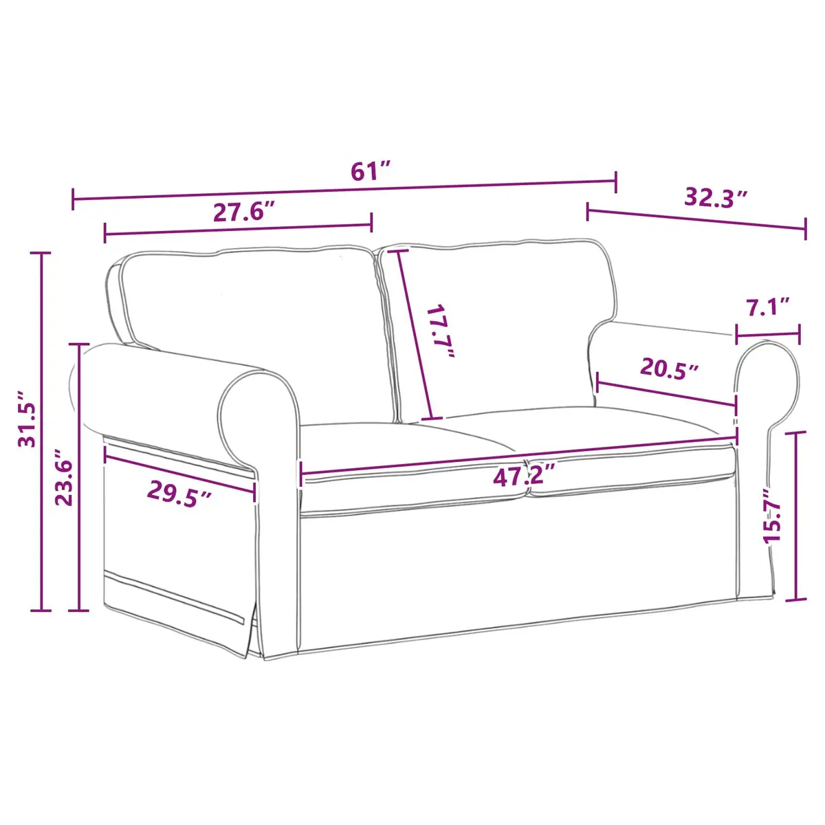 2-Piece Sofa Set in Grey Fabric