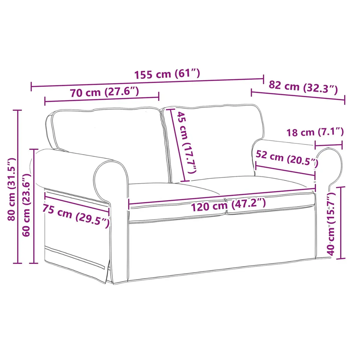 2-Piece Sofa Set in Grey Fabric
