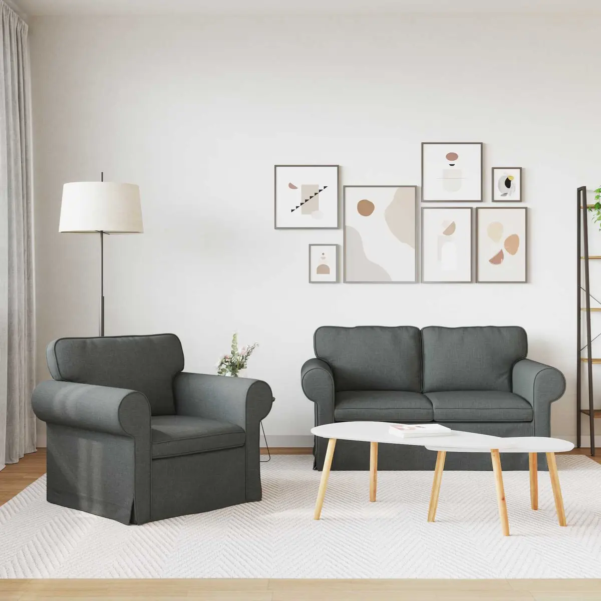 2-Piece Sofa Set in Grey Fabric