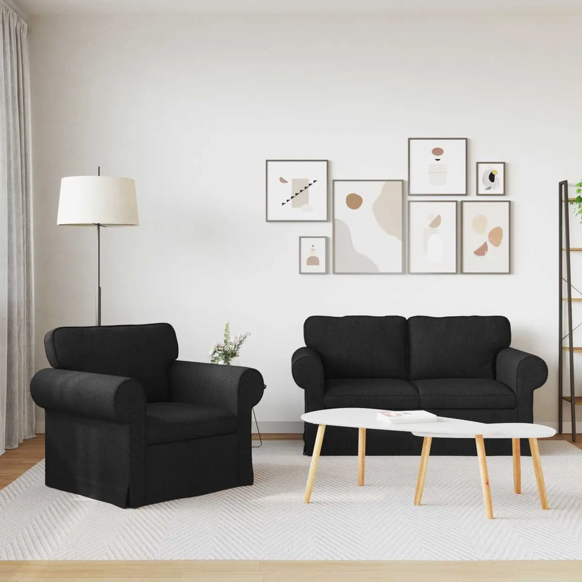 Modular Sofa Set Black Contemporary 2 Piece Fabric Couch