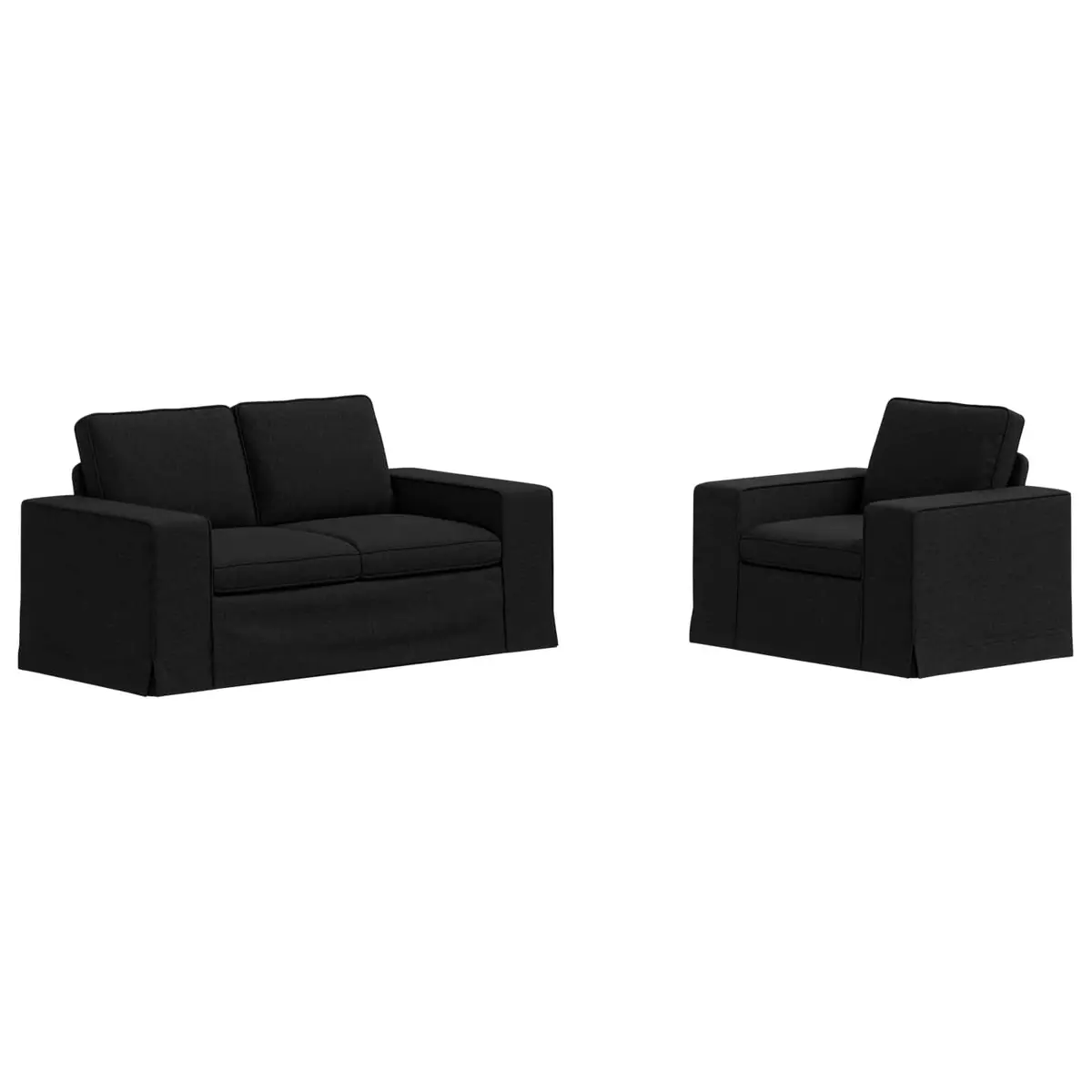 2 Piece Modular Fabric Sofa Set Black Contemporary Sectional Couch
