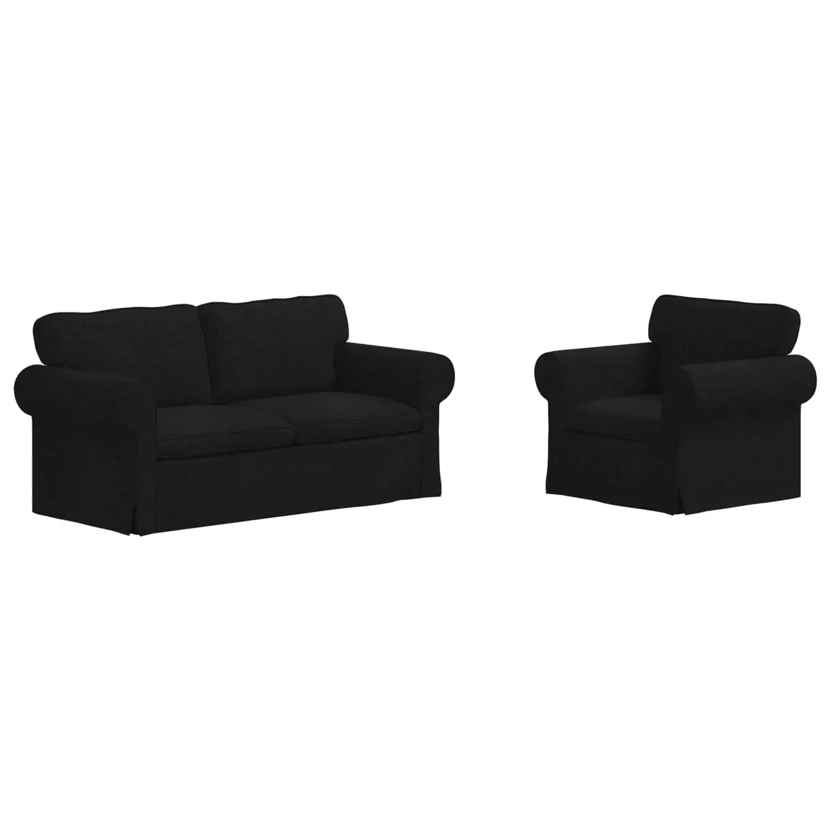 2-Piece Modular Sofa Set in Black Fabric