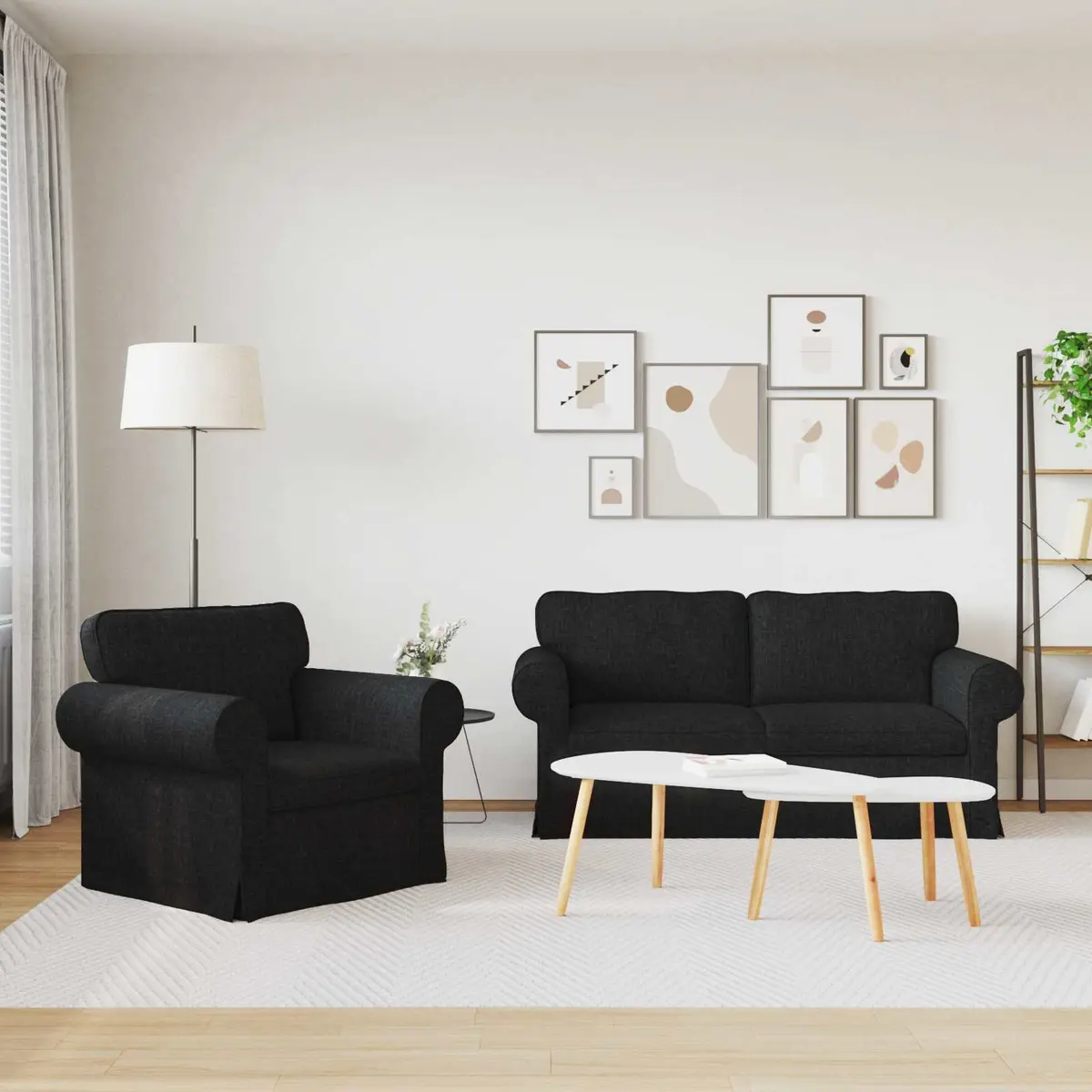 2-Piece Modular Sofa Set in Black Fabric