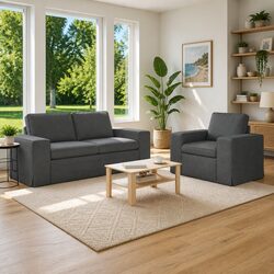 2-Piece Modular Sofa Set Grey Fabric Sectional Living Room Furniture