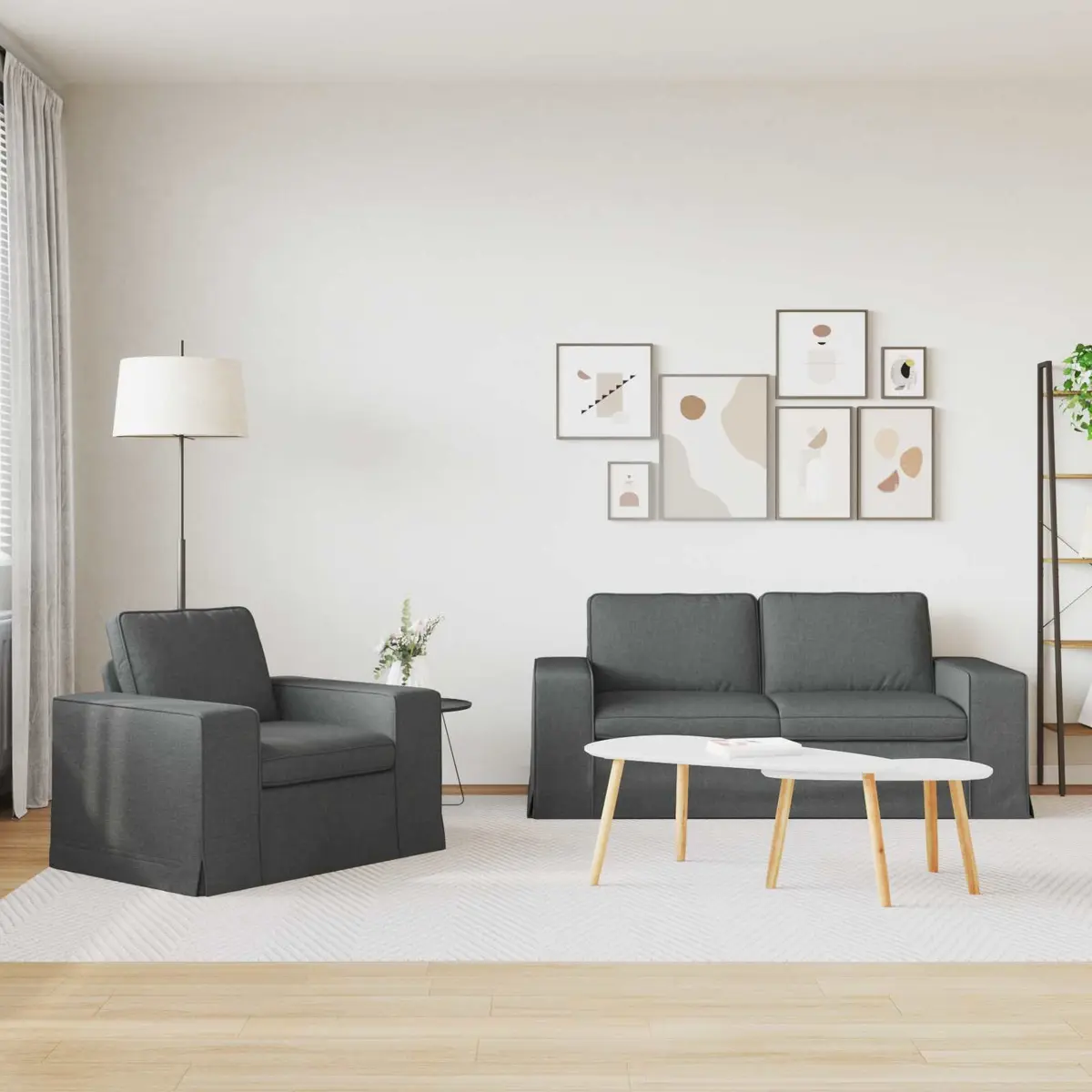2 Piece Modular Sofa Set Grey Fabric Sectional