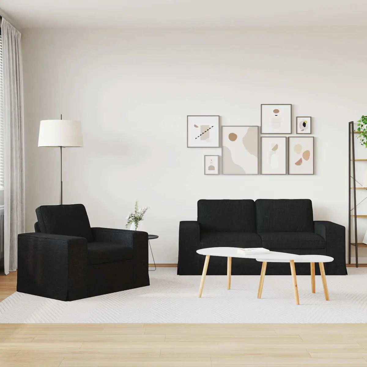 Sofa Set Modular Sectional Black Fabric 2 Piece
