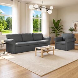 Sofa Set 2 pcs Grey Fabric Modular Living Room Furniture 245cm Settee