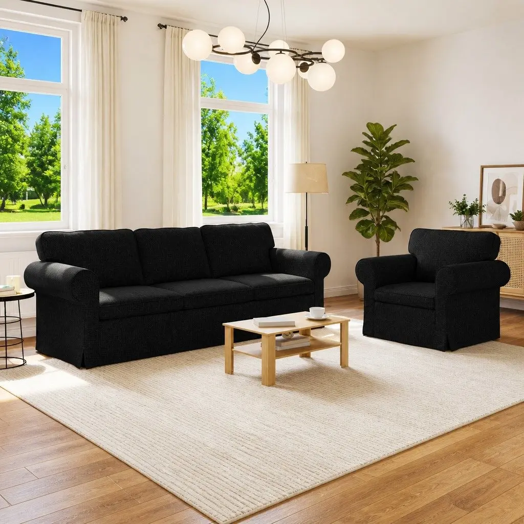 Sofa Set 2 Pieces Black Modular Living Room Furniture Contemporary Design 245cm