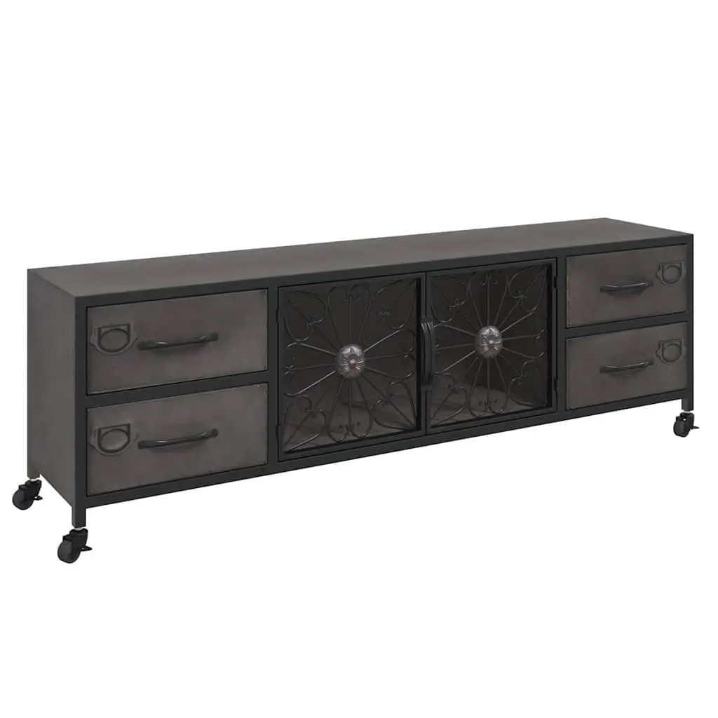 TV Cabinet Silver 110x30x40 cm Storage Unit with 4 Drawers and 2 Doors on Wheels