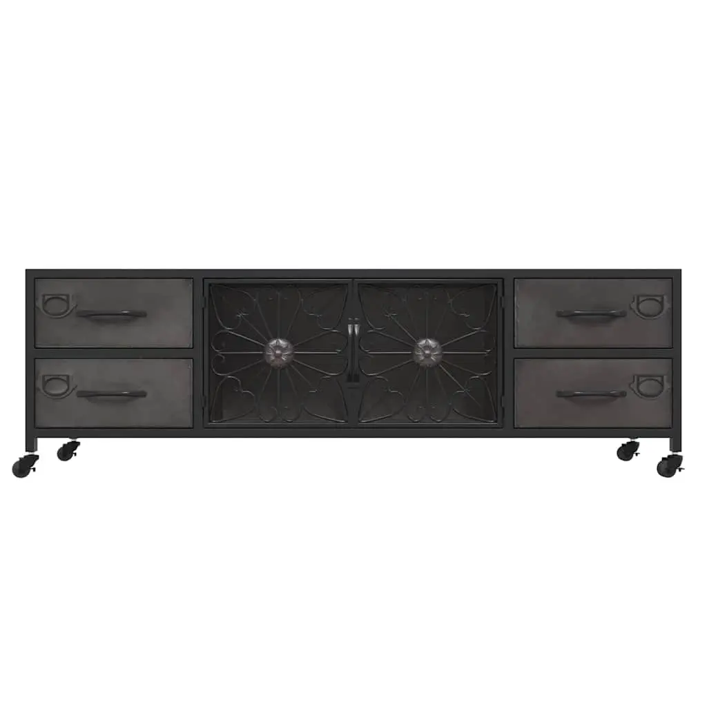 TV Cabinet Silver 110x30x40 cm Storage Unit with 4 Drawers and 2 Doors on Wheels