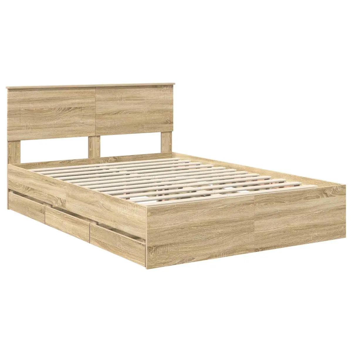 Bed Frame with Storage Drawer Engineered Wood Modern Minimalist 150x200cm