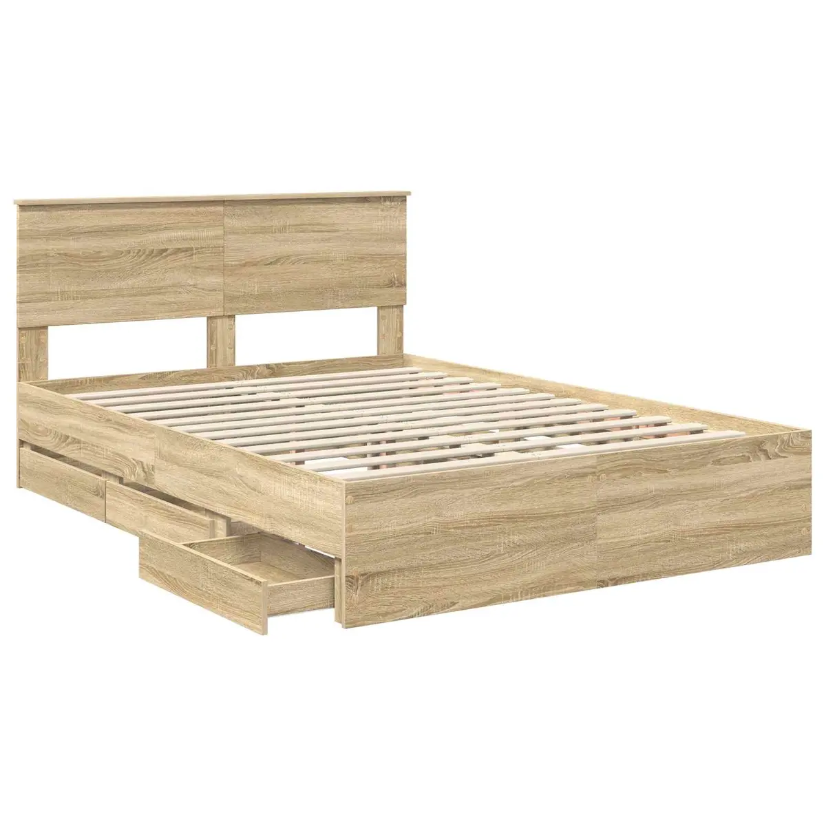 Bed Frame with Storage Drawer Engineered Wood Modern Minimalist 150x200cm