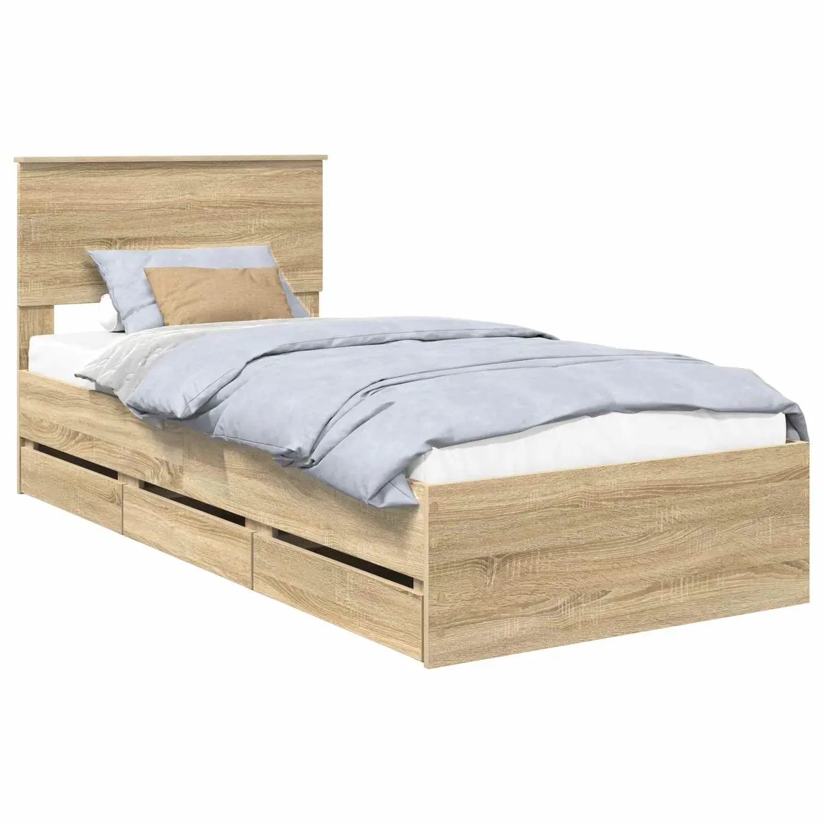 Bed Frame with Storage Drawer Modern Minimalist Sonoma Oak 90 x 190 cm Engineered Wood