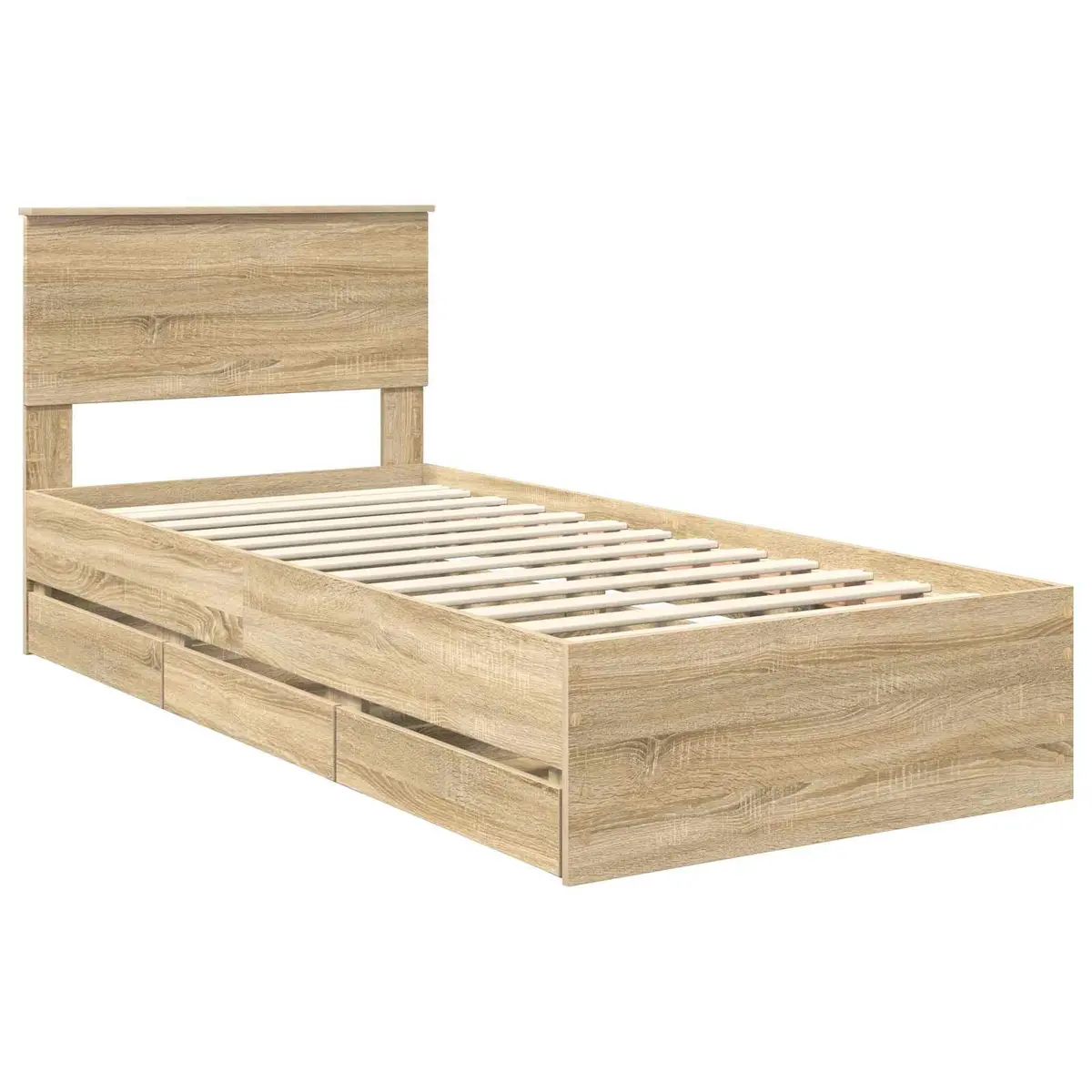 Bed Frame with Storage Drawer Modern Minimalist Sonoma Oak 90 x 190 cm Engineered Wood