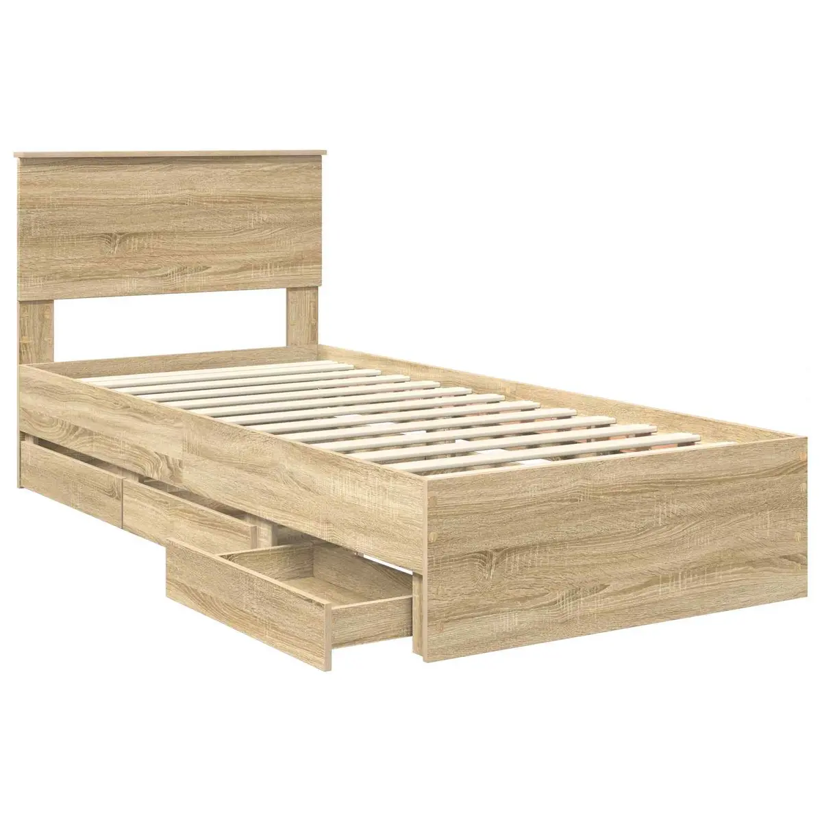 Bed Frame with Storage Drawer Modern Minimalist Sonoma Oak 90 x 190 cm Engineered Wood