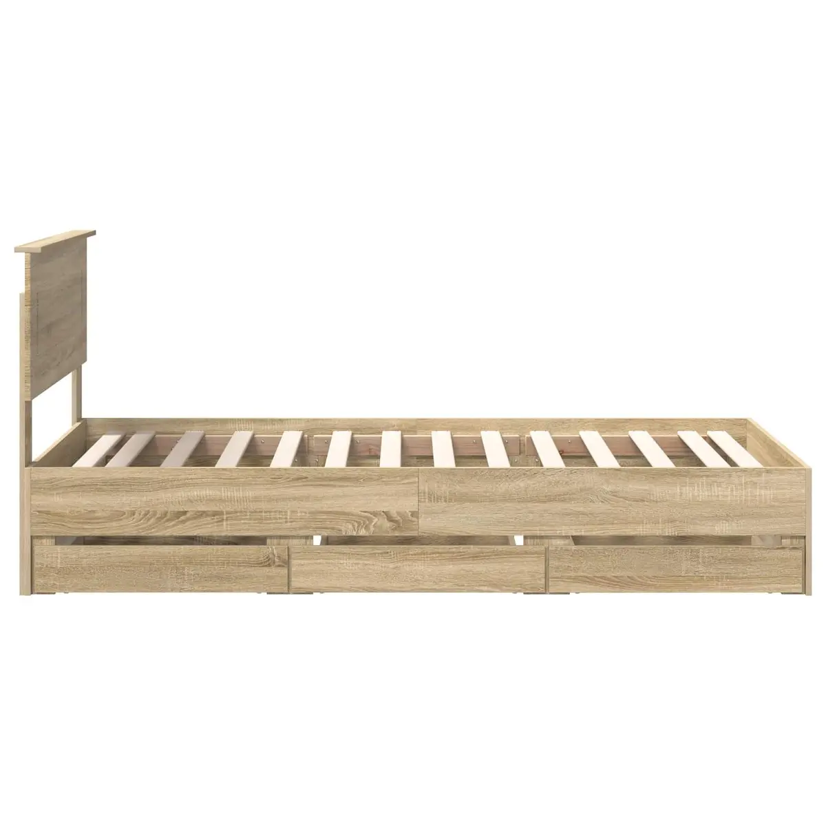 Bed Frame with Storage Drawer Modern Minimalist Sonoma Oak 90 x 190 cm Engineered Wood