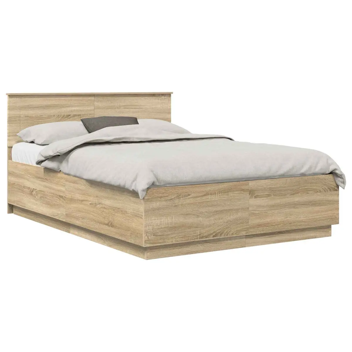 Bed Frame Brown Engineered Wood 150x200cm Adjustable Headboard LED Lights USB
