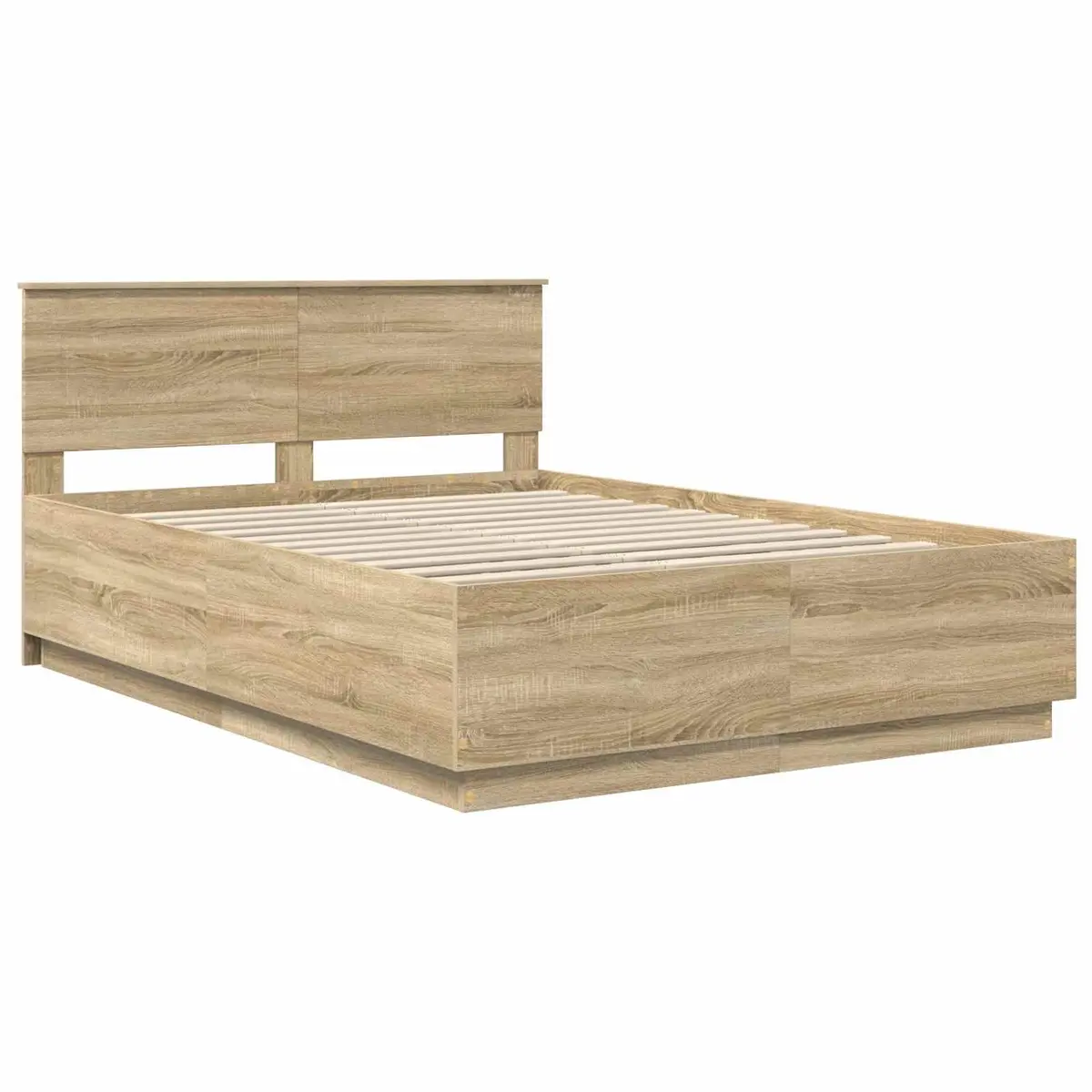 Bed Frame Brown Engineered Wood 150x200cm Adjustable Headboard LED Lights USB
