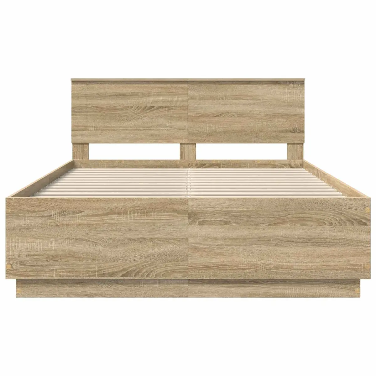Bed Frame Brown Engineered Wood 150x200cm Adjustable Headboard LED Lights USB