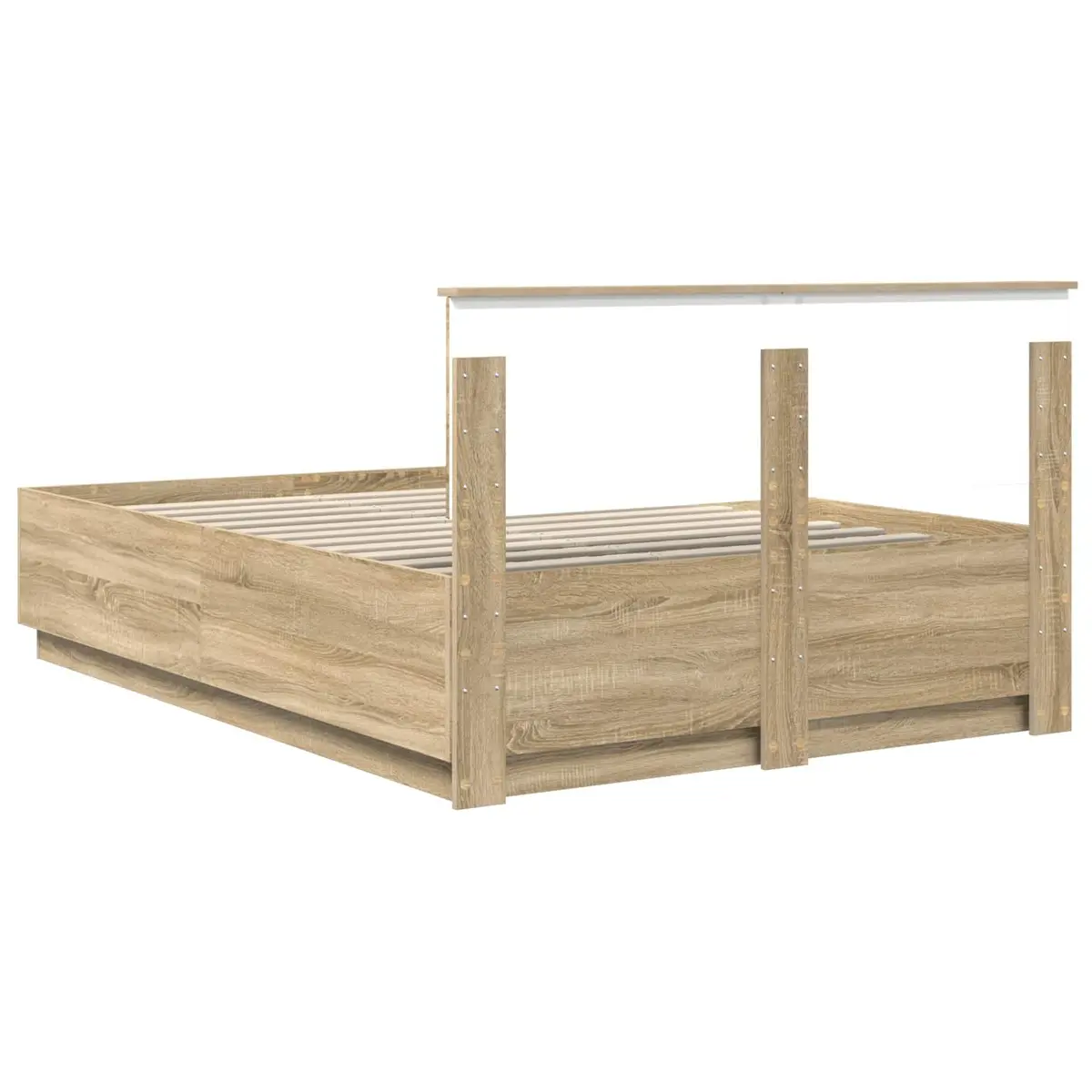 Bed Frame Brown Engineered Wood 150x200cm Adjustable Headboard LED Lights USB