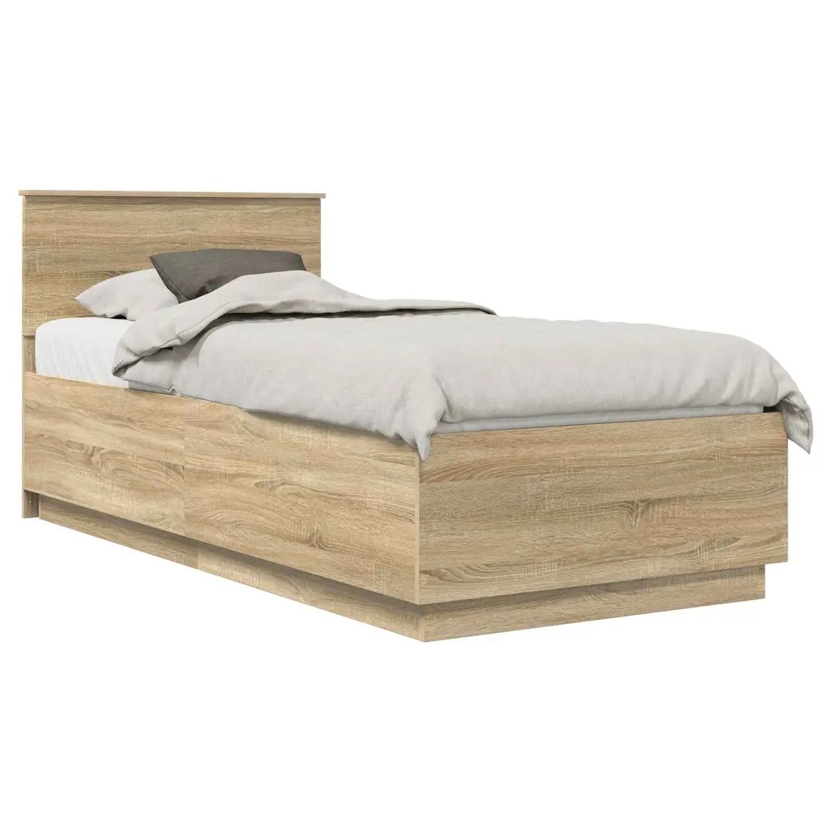 Bed Frame with Headboard Brown Engineered Wood 90 x 190 cm LED USB Charging