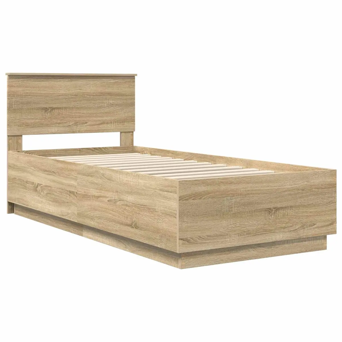 Bed Frame with Headboard Brown Engineered Wood 90 x 190 cm LED USB Charging