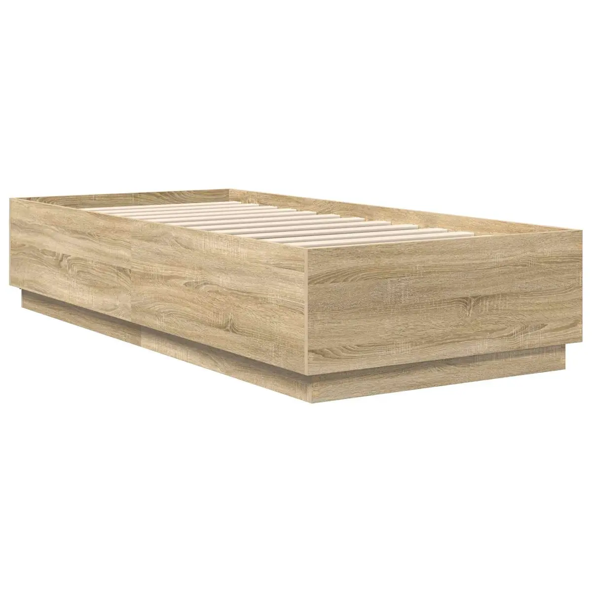 Bed Frame with Headboard Brown Engineered Wood 90 x 190 cm LED USB Charging