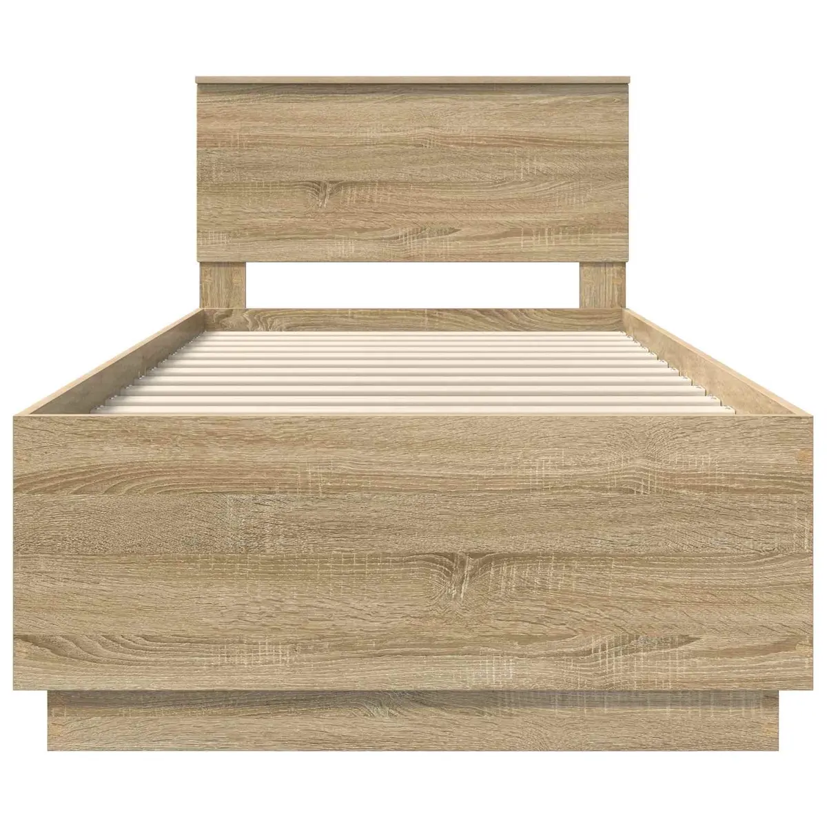 Bed Frame with Headboard Brown Engineered Wood 90 x 190 cm LED USB Charging