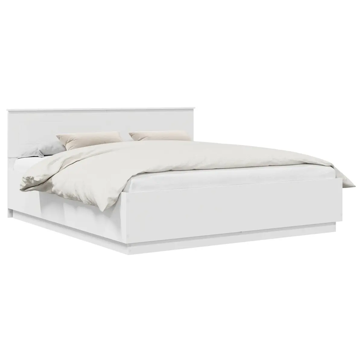 Bed Frame with Wall-Mounted Headboard White 180 x 200 cm Modern Bedroom