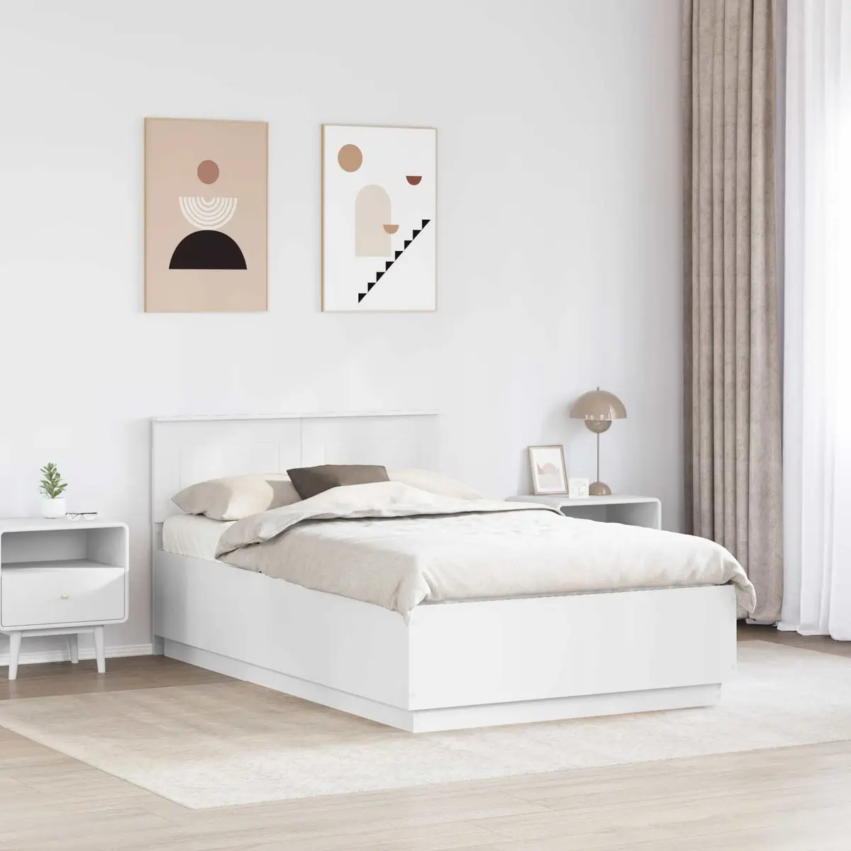 Bed Frame Wall-Mounted Headboard White 135 x 190 cm Modern
